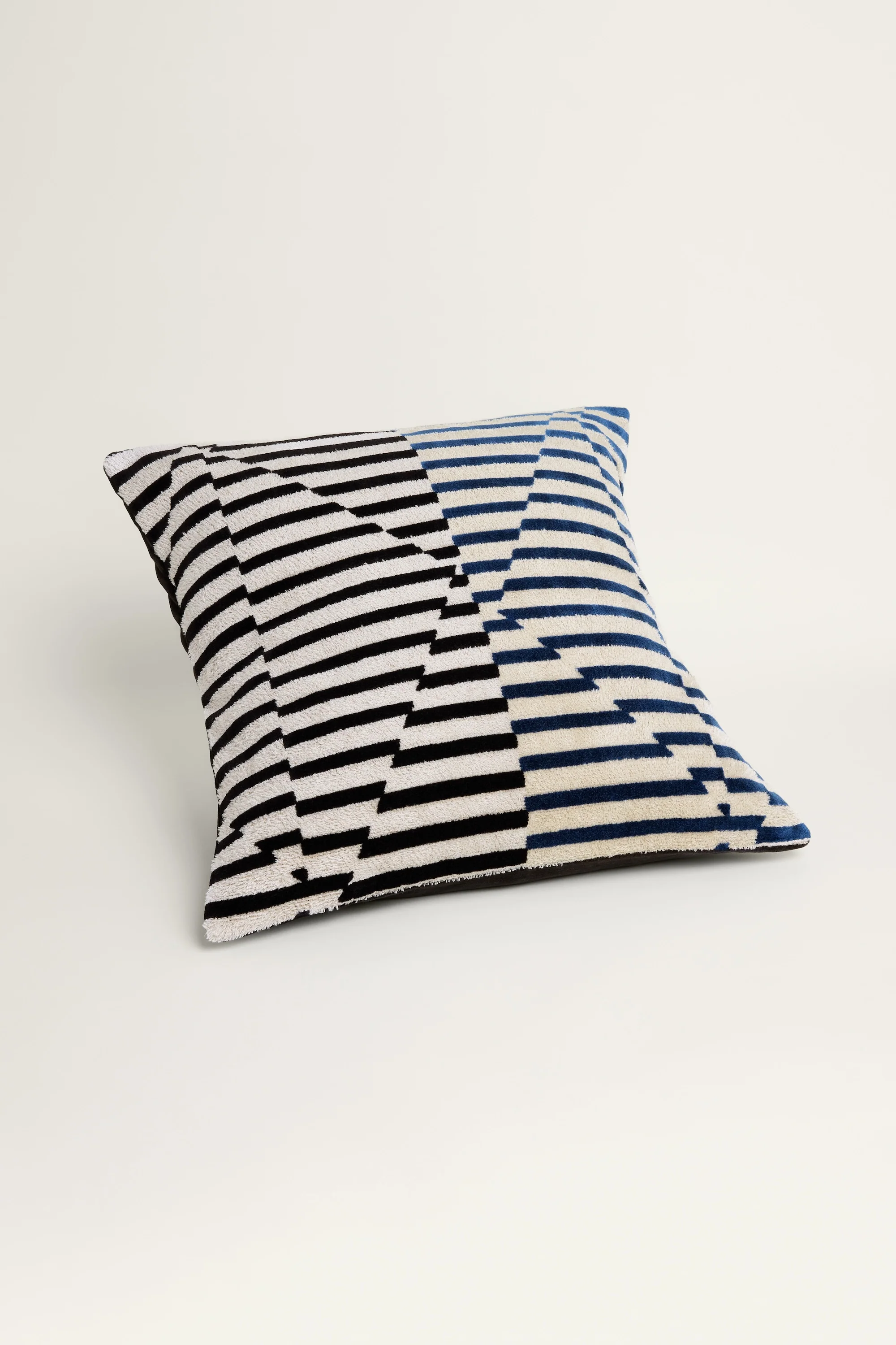 Striped Velvet Cushion Cover - Blue
