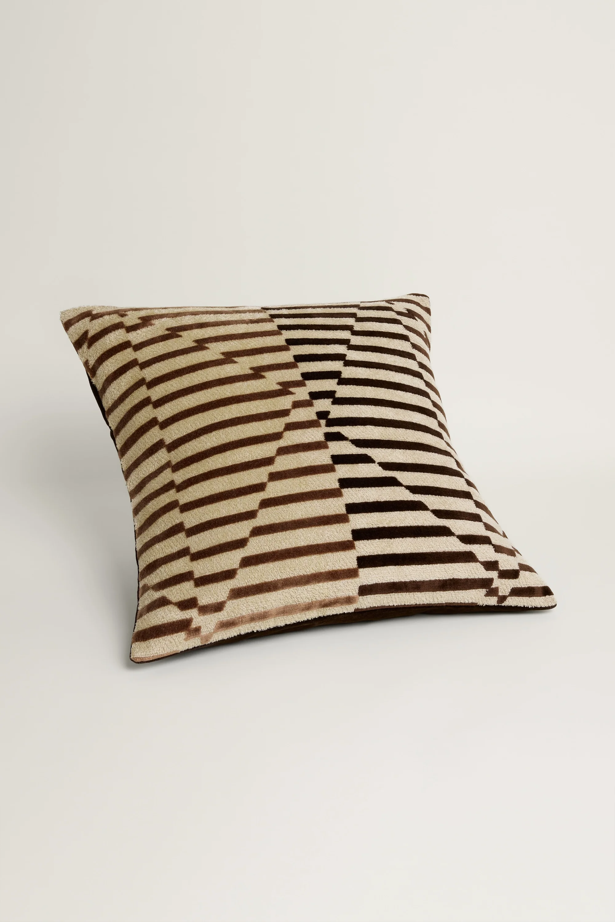 Striped Velvet Cushion Cover - Brown