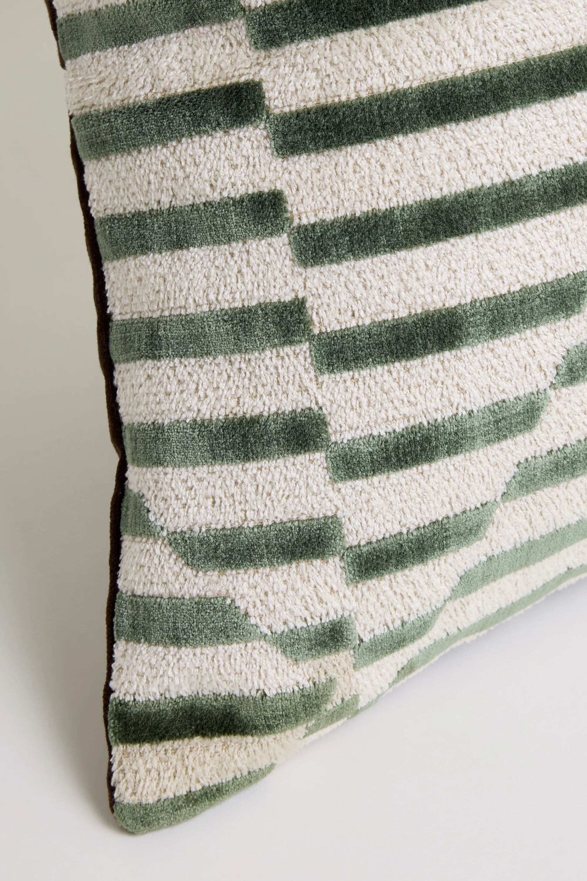 Striped Velvet Cushion Cover - Green + Brown - Image 2