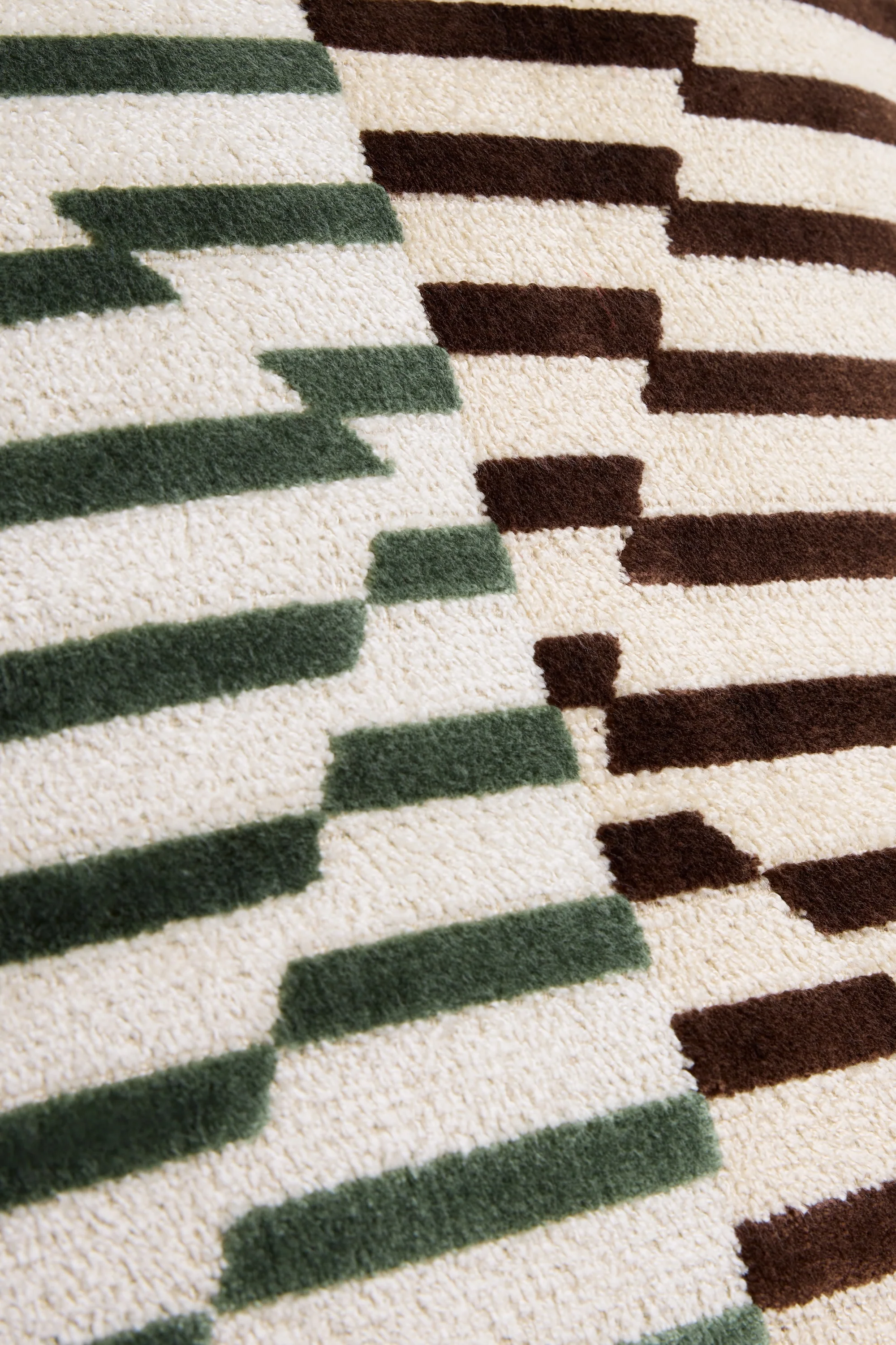 Striped Velvet Cushion Cover - Green + Brown - Image 3